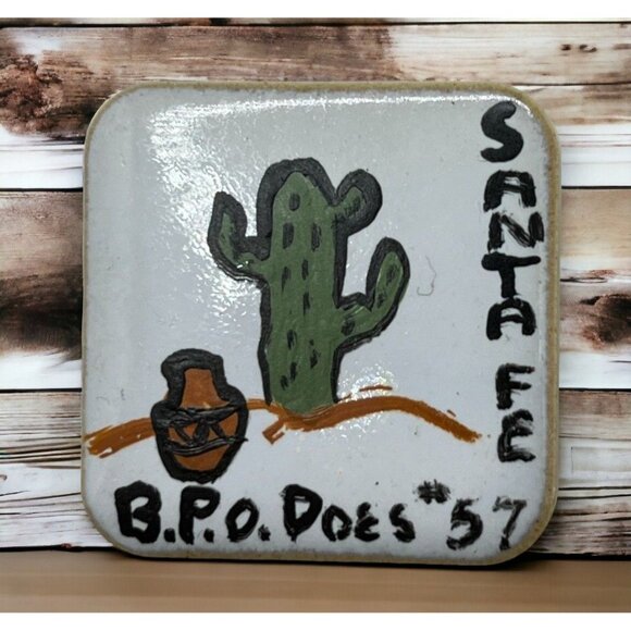 Santa Fe NM Refrigerator Magnet Vintage Cactus Pottery Desert B.P.O. Does #57 - Picture 1 of 6